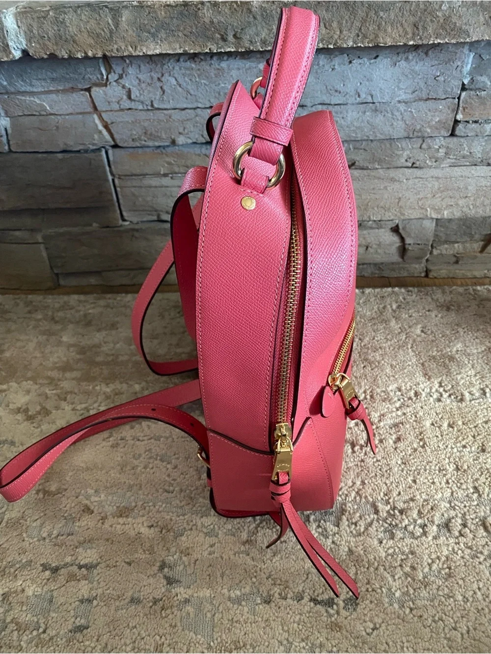Coach Jordyn Watermelon Pink Pebbled Leather Backpack Retired Purse Handbag